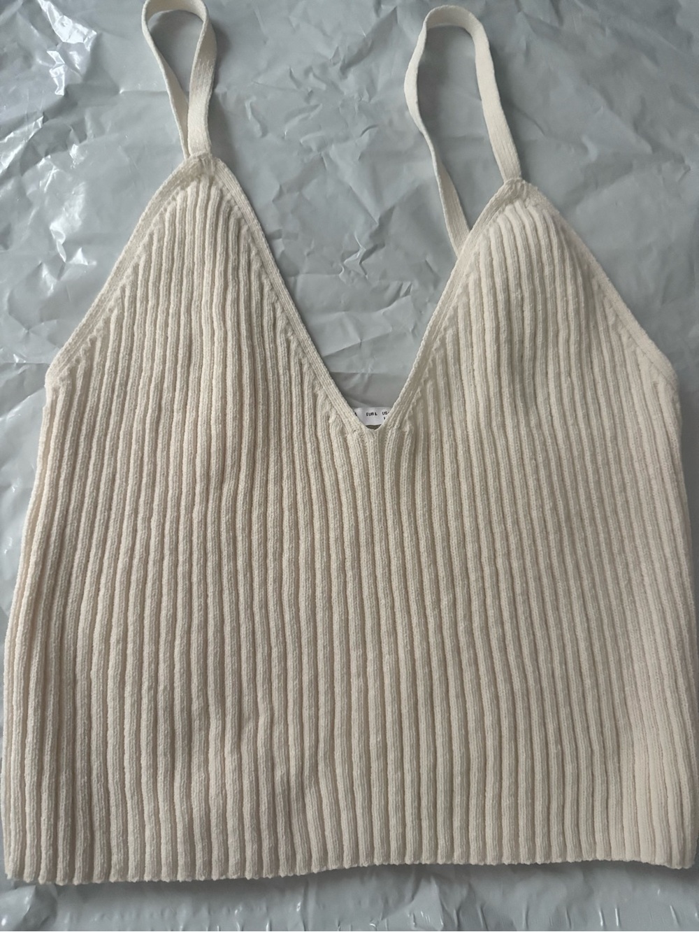 ZARA Ribbed V-Neck Spaghetti Strap Tank Top - Cream